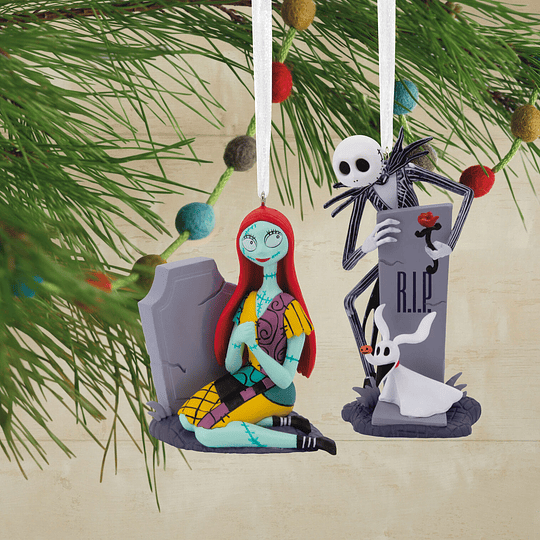 Hallmark Ornaments I Disney Tim Burton's The Nightmare Before Christmas Jack and Sally With Tombstones, Set of 2