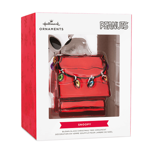 Hallmark Ornament I Peanuts® Snoopy on Holiday Doghouse Blown Glass