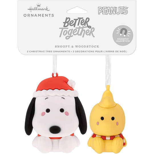 Hallmark Ornaments I Better Together Peanuts® Holiday Snoopy and Woodstock Magnetic, Set of 2