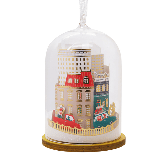 Hallmark Ornament I Signature City Scene Cloche Glass and Paper