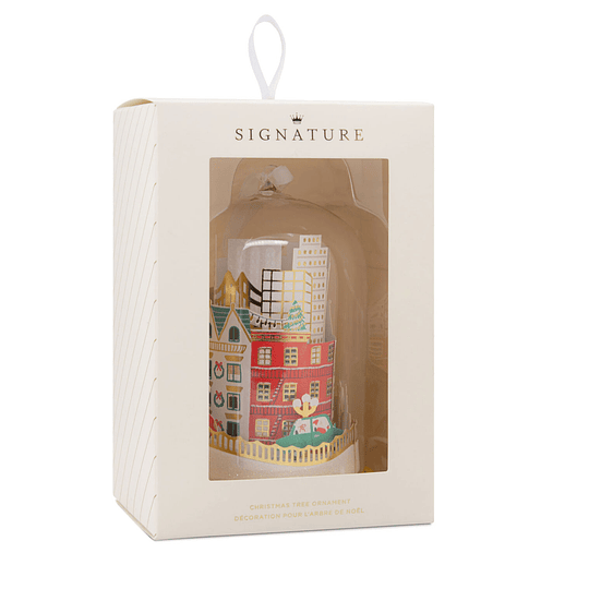 Hallmark Ornament I Signature City Scene Cloche Glass and Paper