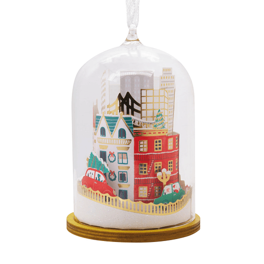 Hallmark Ornament I Signature City Scene Cloche Glass and Paper