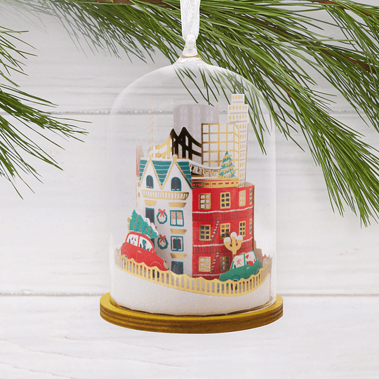 Hallmark Ornament I Signature City Scene Cloche Glass and Paper