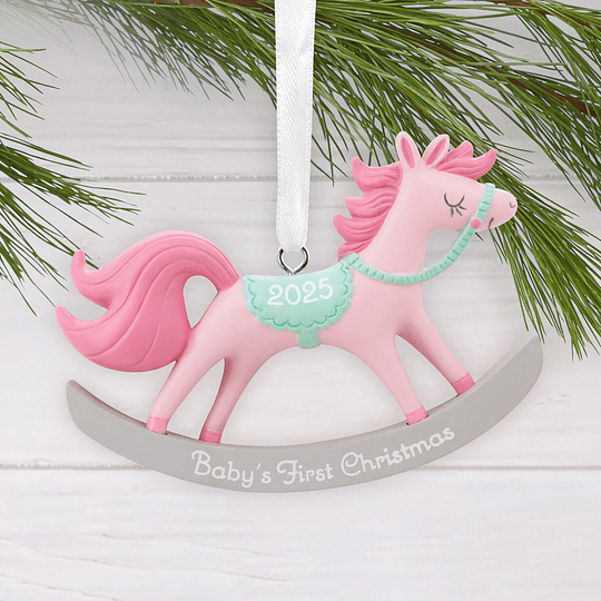 Hallmark Ornament I Baby Girl's First Christmas Rocking Horse 2025