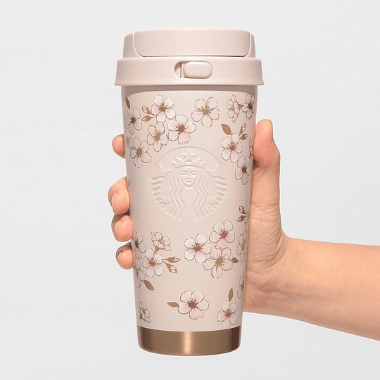 Preventa Starbucks | Sakura 2026 | Stainless Steel TO GO-Bottle Pink Beige & Gold 473ml