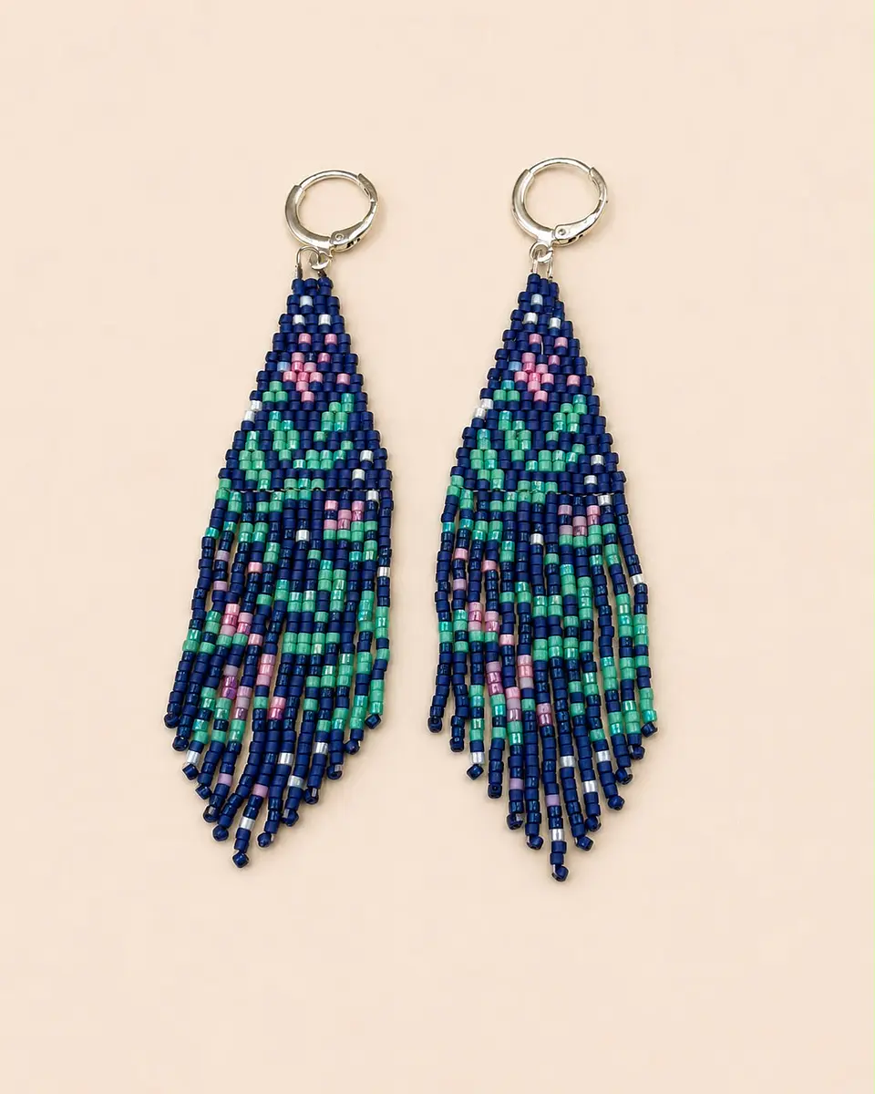 Aretes Flecos Miyuki — menta/rosa/morado 1