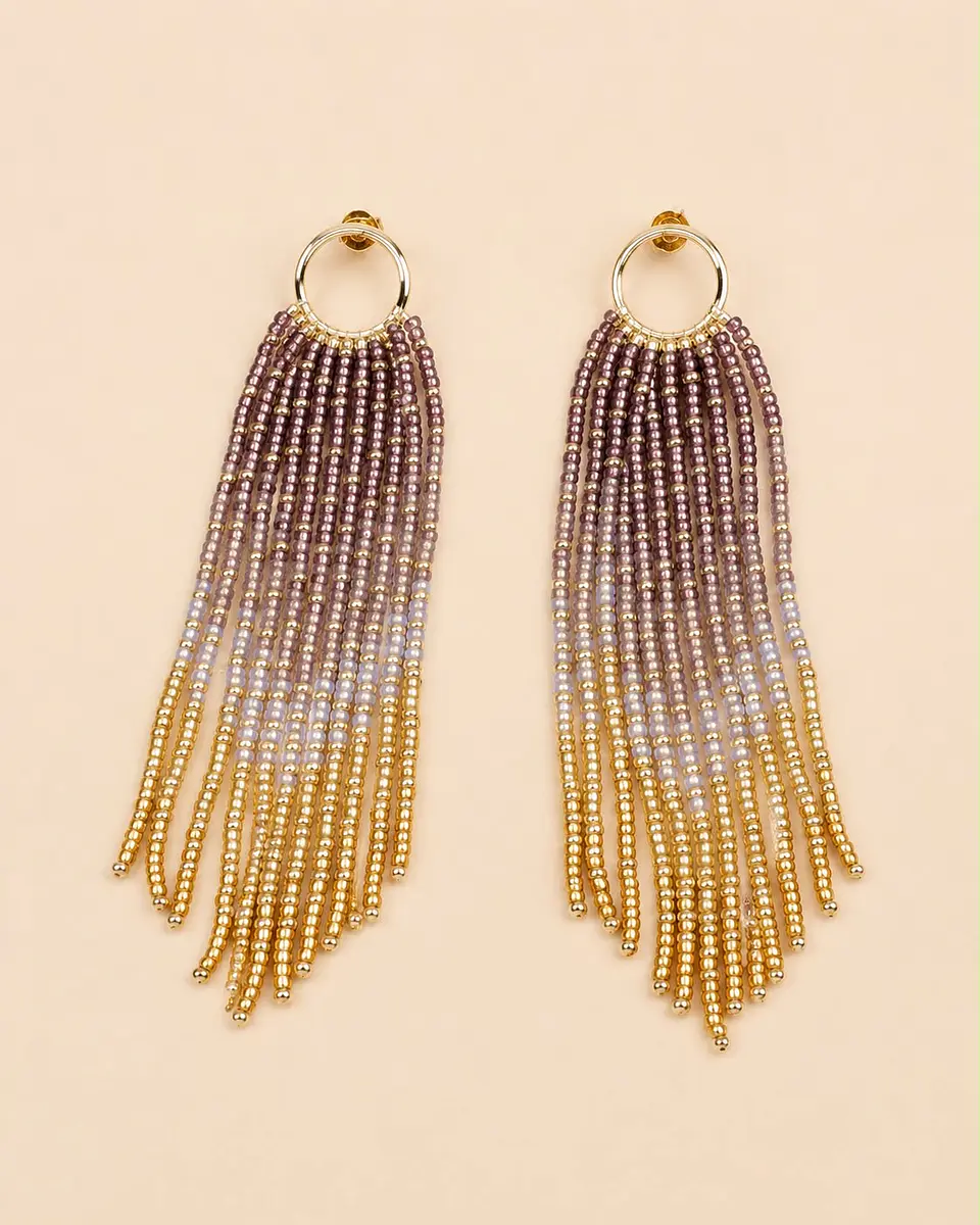 Aretes Flecos Degradé — Malva y Oro 1
