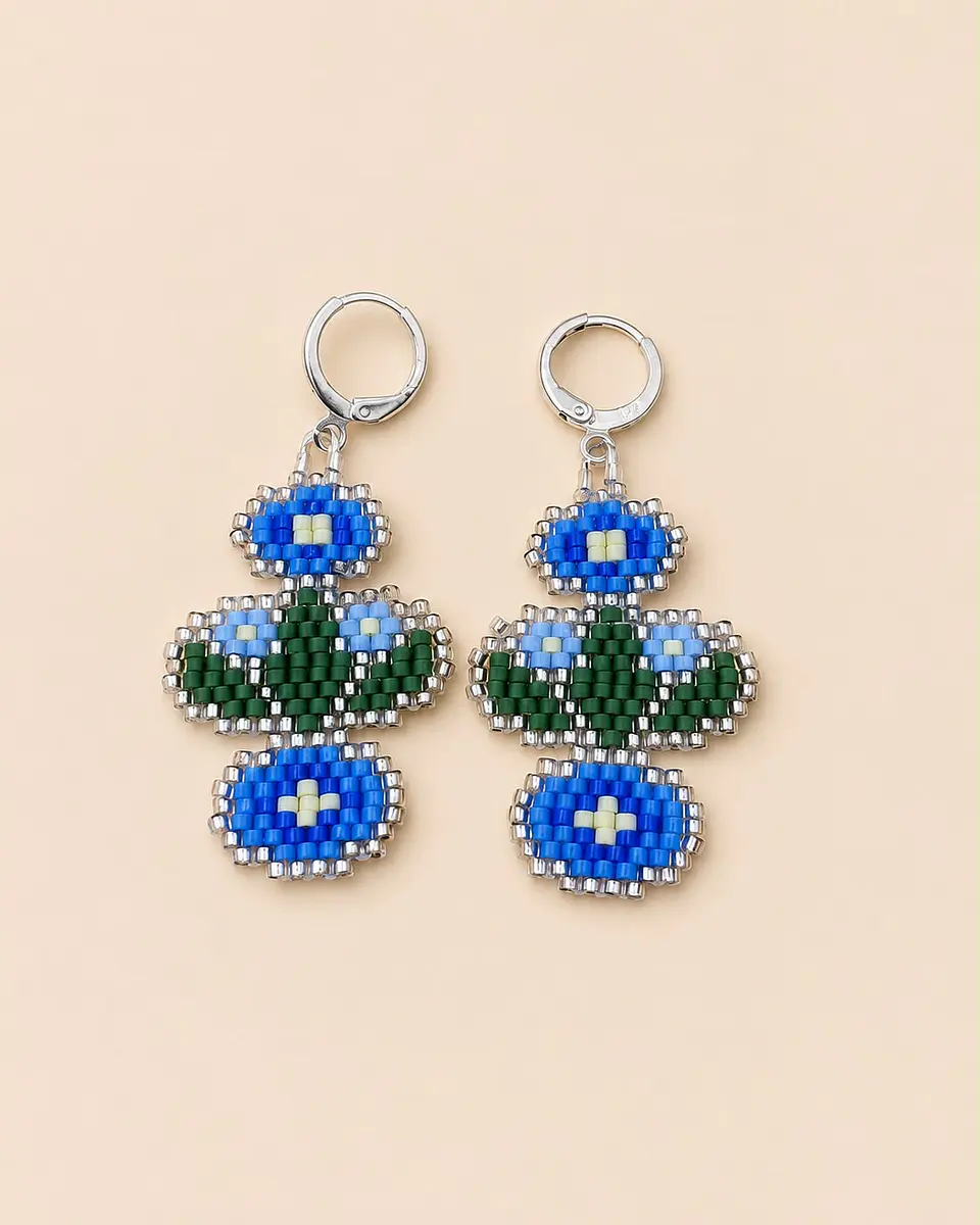 Aretes Flores Miyuki — Azul y Verde 1