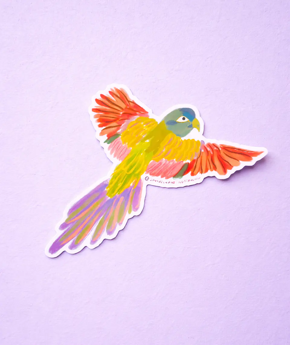 Sticker Loro Verde Morado 1