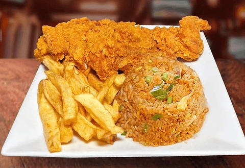 🍗 Crispy Fried Chicken with Chaufa Rice, French Fries & Our Special Aji Sauce