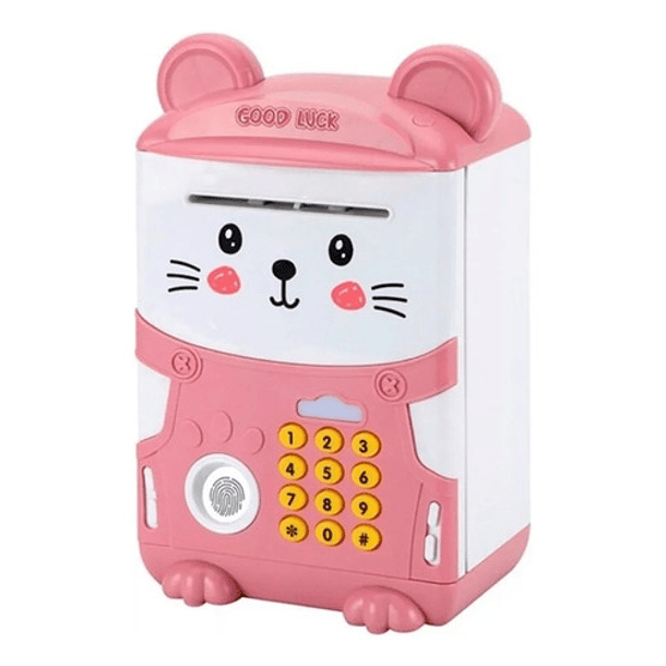 Alcancía Gato Ahorro Automática Contraseña Huella Y Sonido Color Rosa Animales 1