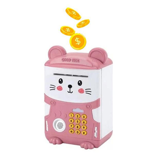 Alcancía Gato Ahorro Automática Contraseña Huella Y Sonido Color Rosa Animales 4