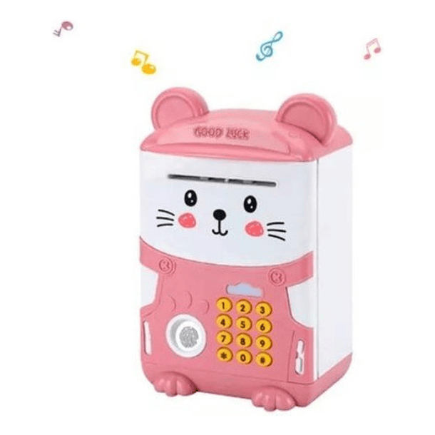 Alcancía Gato Ahorro Automática Contraseña Huella Y Sonido Color Rosa Animales 5
