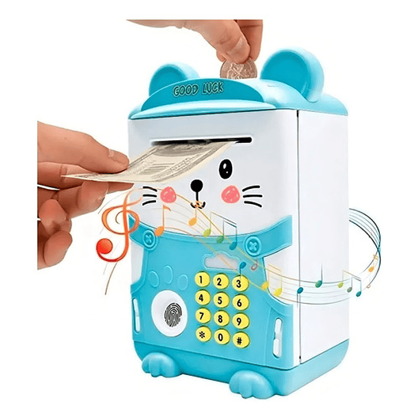 Alcancía Gato Ahorro Automática Contraseña Sonido Y Huella C Animales Gato Azul 3