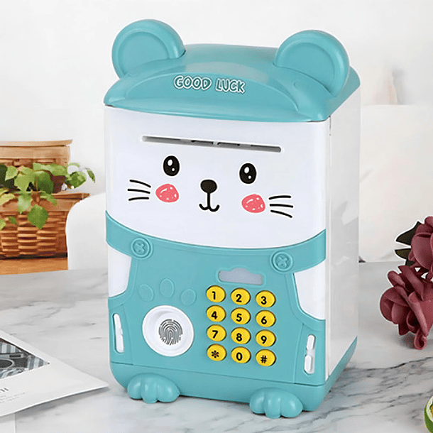 Alcancía Gato Ahorro Automática Contraseña Sonido Y Huella C Animales Gato Azul 6