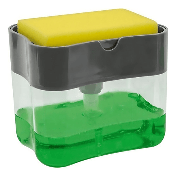 Dispensador Jabon Lavalozas Bomba Esponja Recipiente Gris 1