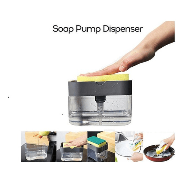 Dispensador Jabon Lavalozas Bomba Esponja Recipiente Gris 3