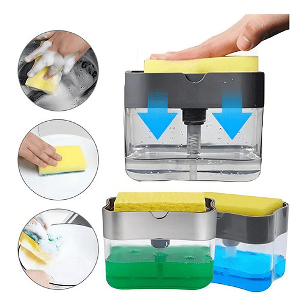 Dispensador Jabon Lavalozas Bomba Esponja Recipiente Gris 4