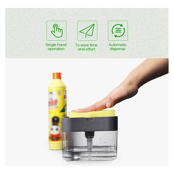 Dispensador Jabon Lavalozas Bomba Esponja Recipiente Gris 7