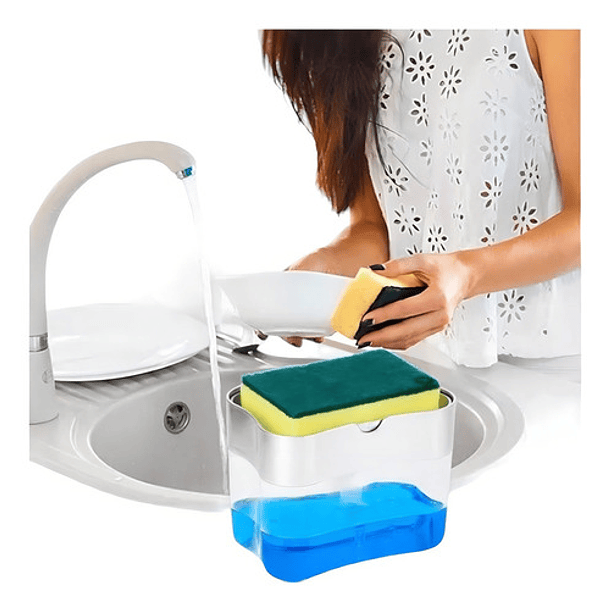 Dispensador Jabon Lavalozas Bomba Esponja Recipiente Gris 8