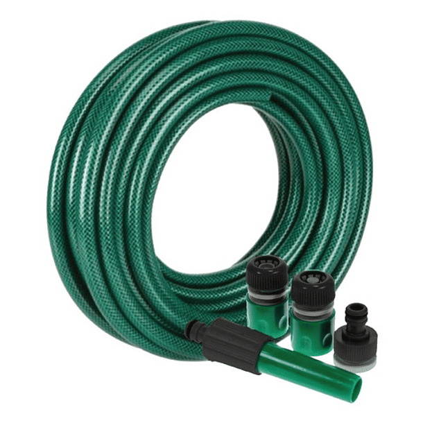 Manguera De Riego Jardín Reforzada 1/2 PLG X 15mts + Acoples 5