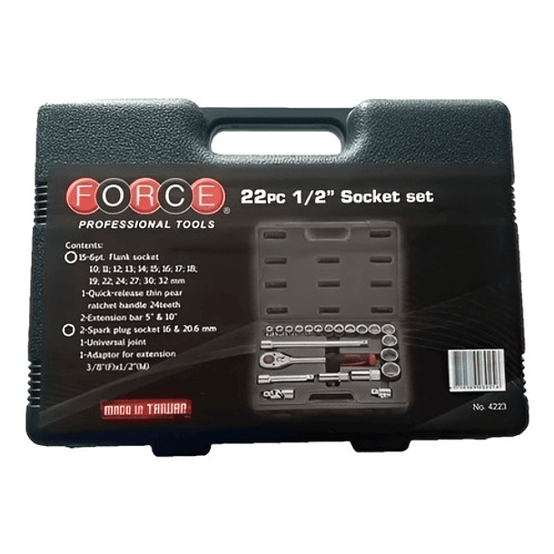 Juego De Dados Hexagonales 1/2`` 10-32mm (4223), Force Negro 4