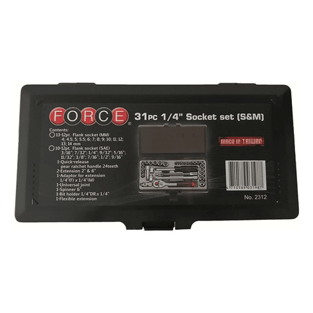 Juego Dados Poligonal []1/4`` Mm./puLG. 31 Pzs (2312), Force 2