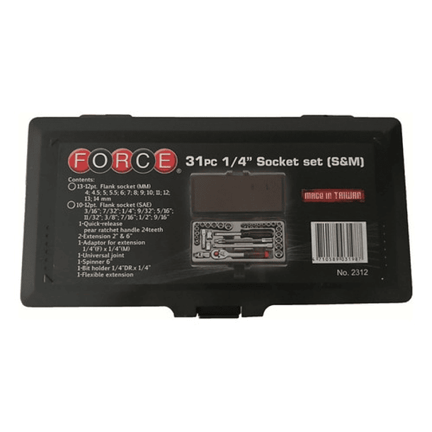 Juego Dados Poligonal []1/4`` Mm./pulg. 31 Pzs (2312), Force 2