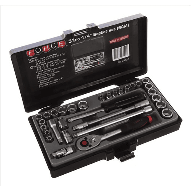 Juego Dados Hex. []1/4`` Mm./pulg. 31 Piezas (2312-5), Force 3