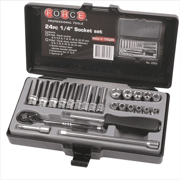 Juego Dados Largo []1/4` 24 Pz, M/m, Hexagonal (2253), Force 2