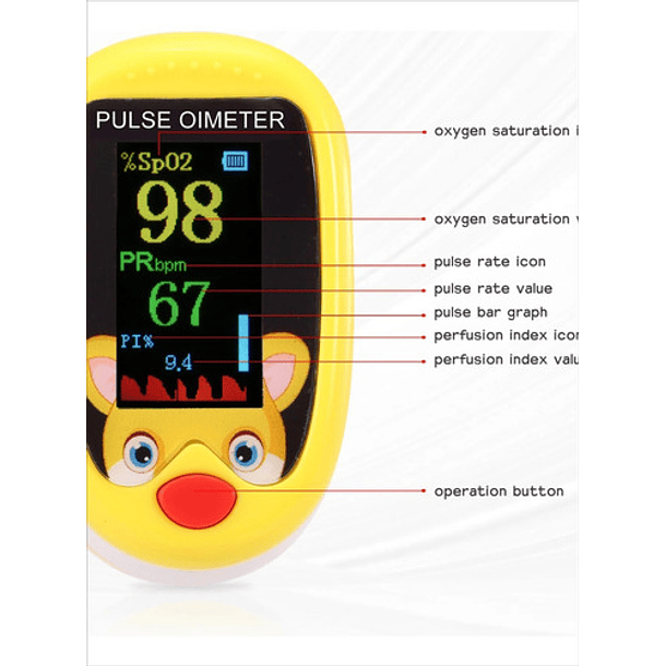 Oxímetro De Dedo Oximeter Recargable Usb C Para Niños Y Adultos Led Amarillo 10