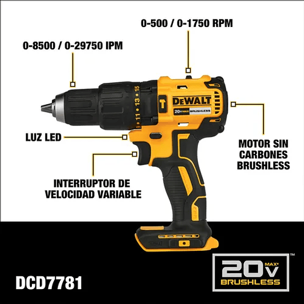kit 1 Taladro Percutor 340w 1/2" (13mm) DCD7781 +  1 Esmeril Angular DeWalt DCK248P1-B2 + 1 Batería 5Ah