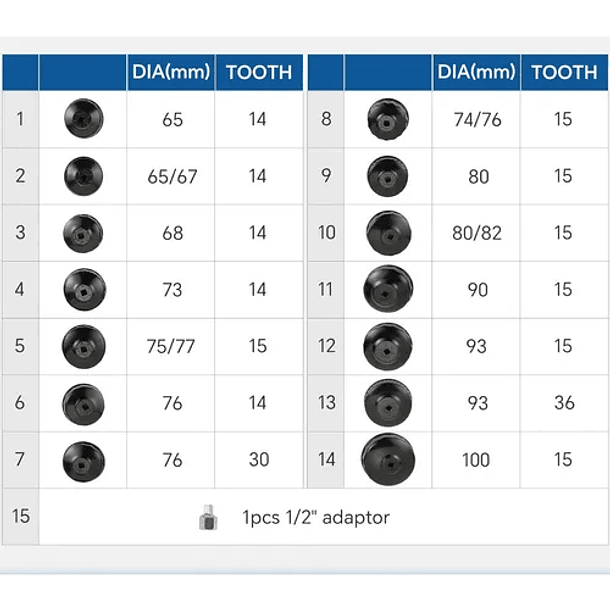 Set Llave Saca Copas Saca Filtro Aceite Llave Universal 14pc 2