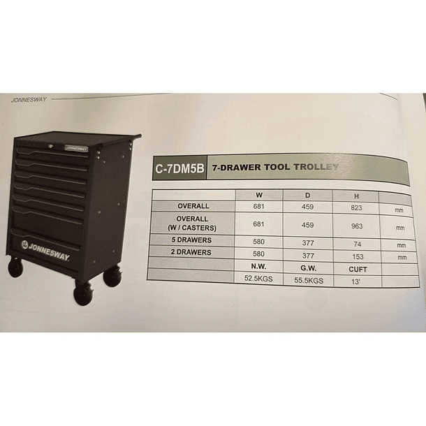 Carro porta herramientas 7 cajones JONNESWAY / Sin Herramientas 6