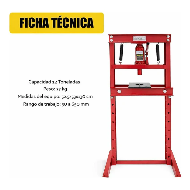 Prensa Hidráulica 12 Toneladas Tipo H con Gato Acero Ajustable 5