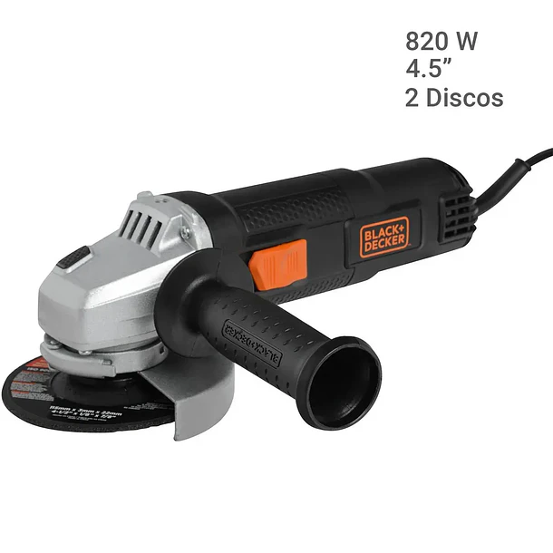 Esmeril angular eléctrico BLACK + DECKER 4,5" 820W + 2 discos