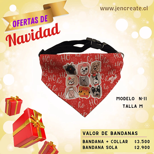 Bandana Estampada de Perritos navideños rojo