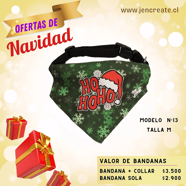 Bandana Estampada de ho,ho,ho navideño verde