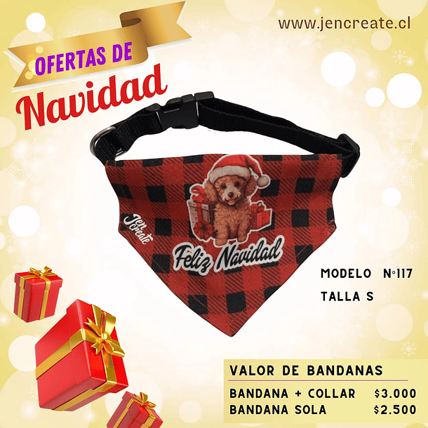 Bandana Estampada de Poodle navideño rojo