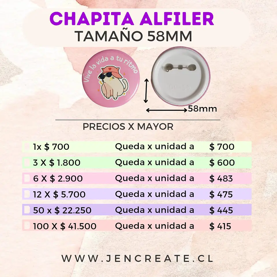 Chapitas con Alfiler 58mm 2