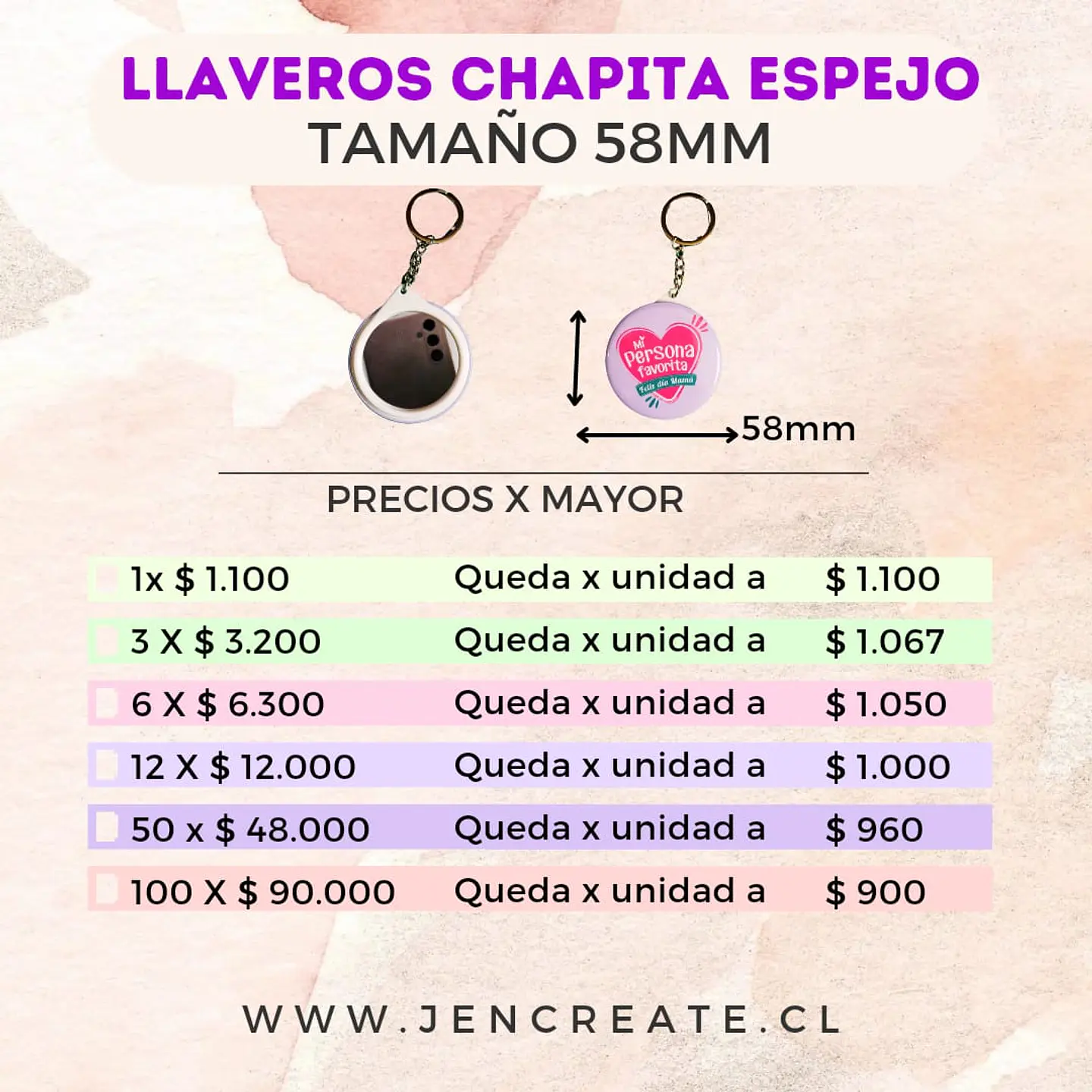 Chapita llavero espejo 58mm 1
