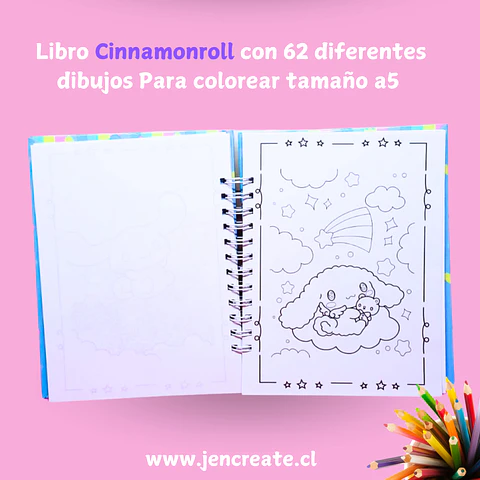 Cinnamoroll Libro para colorear de 62 hojas de dibujos tamaño a5