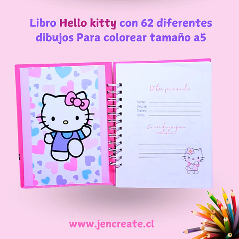 Hello Kitty Libro para colorear de 62 hojas de dibujos tamaño a5