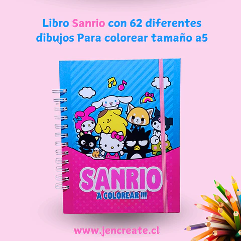 Sanrio Friends Libro para colorear de 62 hojas de dibujos tamaño a5