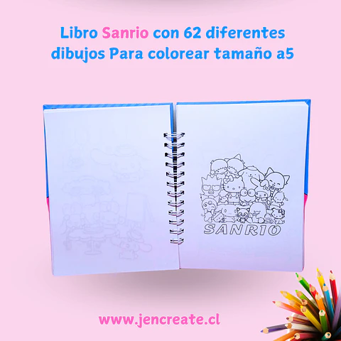 Sanrio Friends Libro para colorear de 62 hojas de dibujos tamaño a5