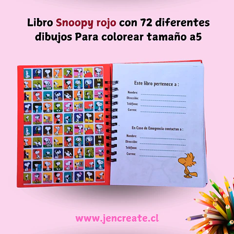  Snoopy rojo Libro para colorear de 72 hojas de dibujos tamaño a5