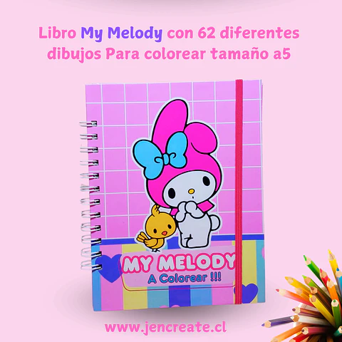 My Melody Libro para colorear de 62 hojas de dibujos tamaño a5
