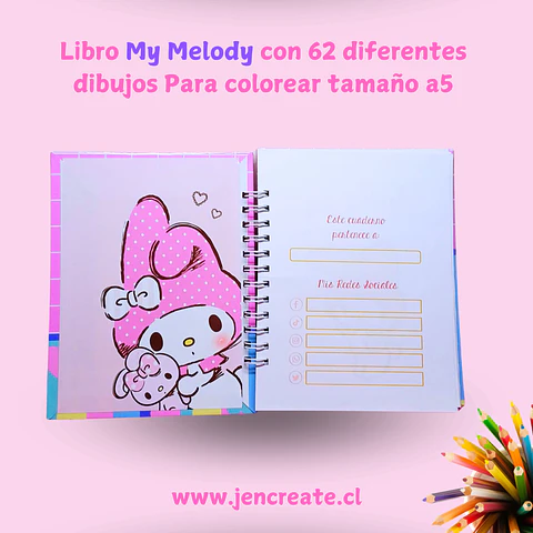My Melody Libro para colorear de 62 hojas de dibujos tamaño a5