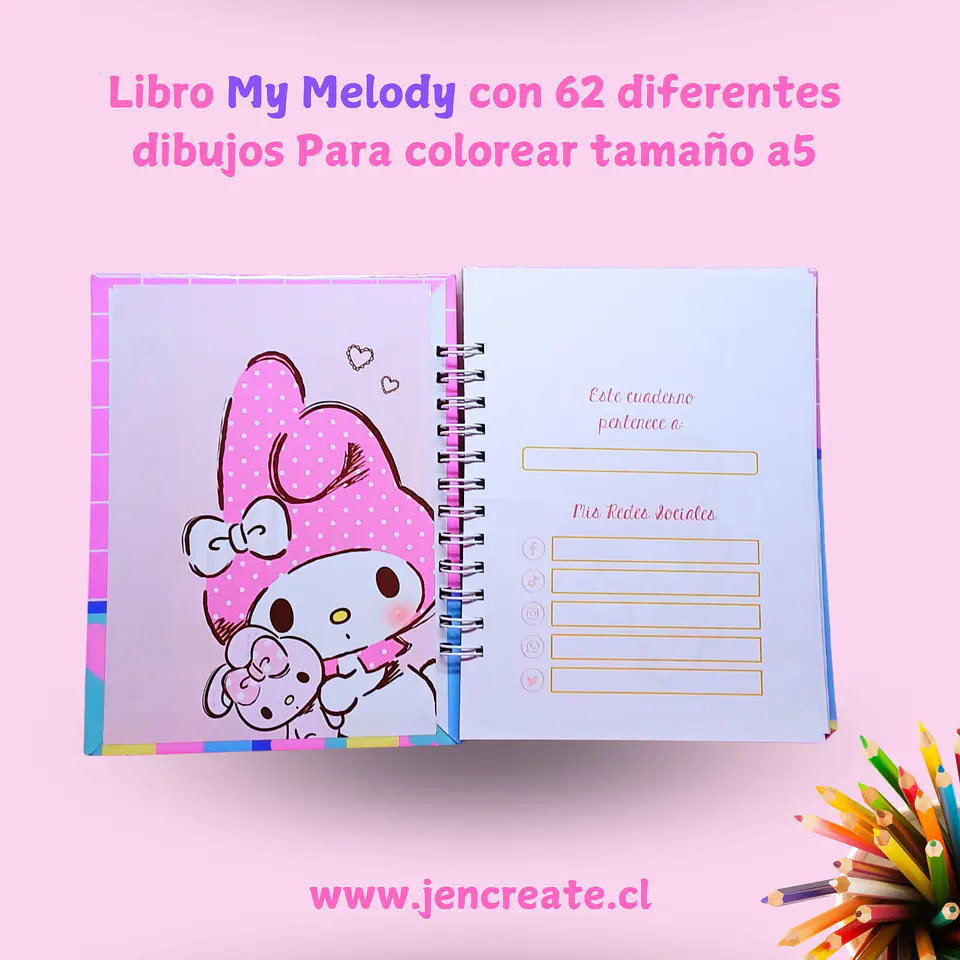 My Melody Libro para colorear de 62 hojas de dibujos tamaño a5 2