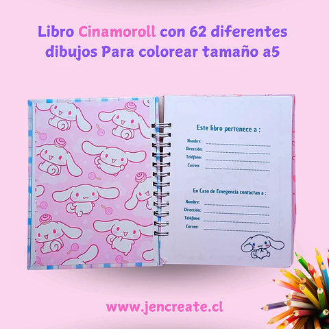 Cinnamoroll sombrerito Libro para colorear de 62 hojas de dibujos tamaño a5